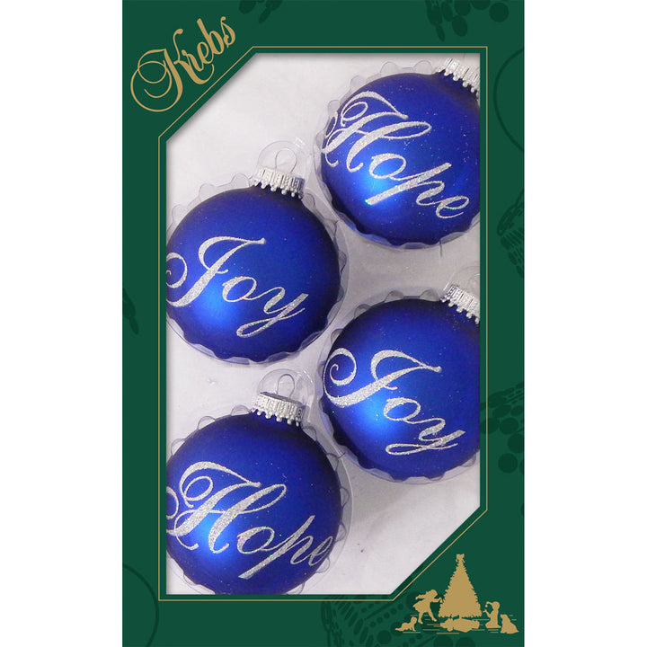 2 5/8" (67mm) Ball Ornaments Royal Velvet with Silver Hope / Joy Text, 4/Box, 12/Case, 48 Pieces