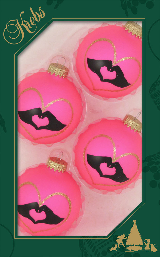 2 5/8" (67mm) Ball Ornaments, Glitter Heart Hands, Pink/Gold, 4/Box, 12/Case, 48 Pieces
