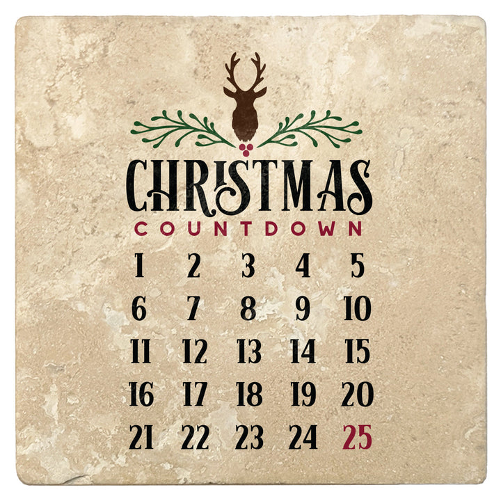 4" Absorbent Stone Christmas Drink Coasters, Christmas Countdown Calendar, 2 Sets of 4, 8 Pieces