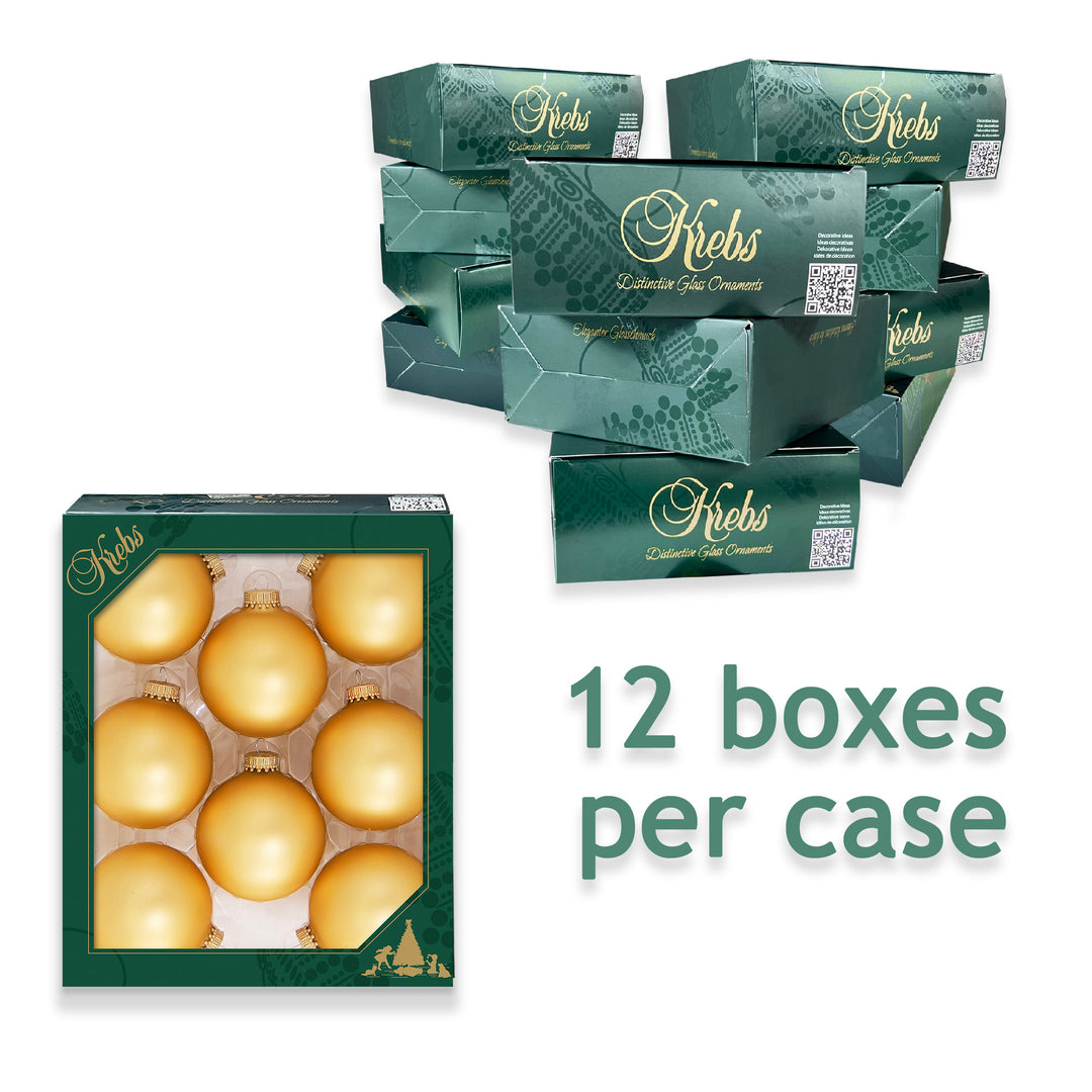2 5/8" (67mm) Ball Ornaments, Gold Caps, Honey Gold, 8/Box, 12/Case, 96 Pieces
