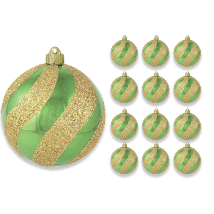 6" (150mm) Large Commercial Shatterproof Ball Ornaments, Limeade Gold/Green, 1/Box, 12/Case, 12 Pieces