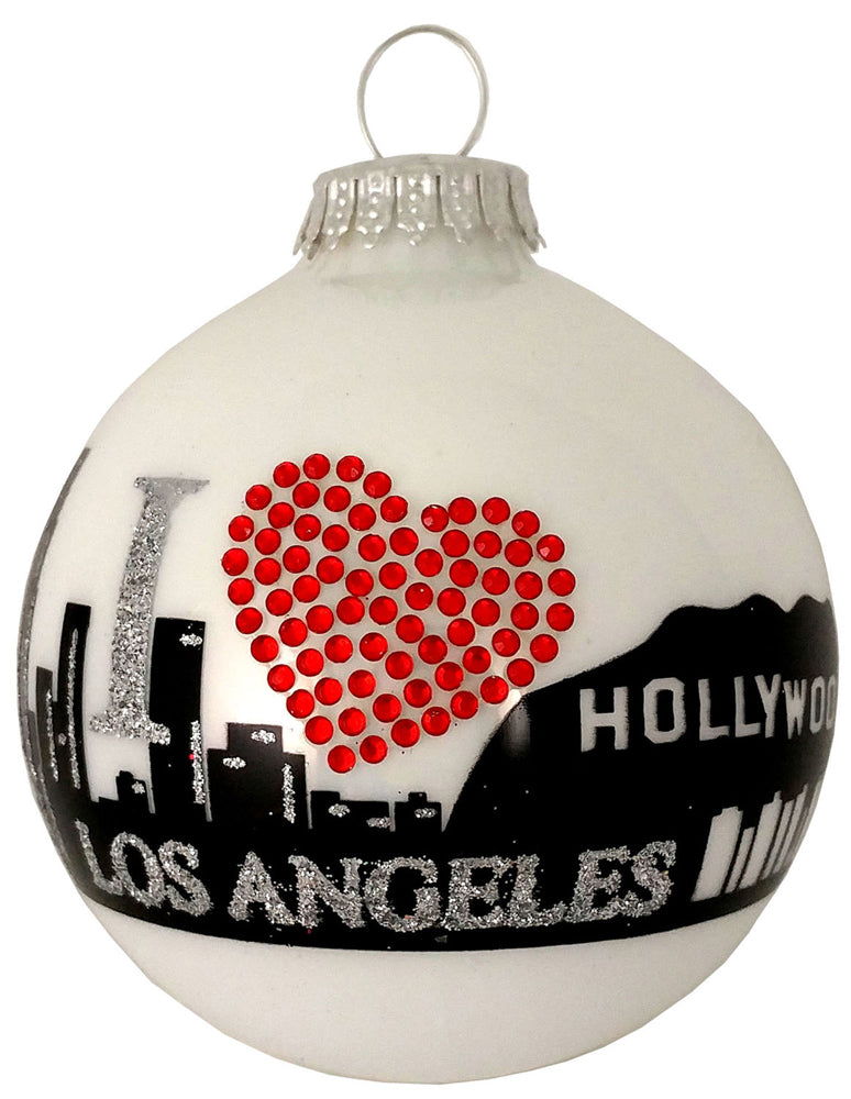 3 1/4" (80mm) Ball Ornaments, Los Angeles Skyline, White/Multi, 4/Box, 12/Case, 48 Pieces