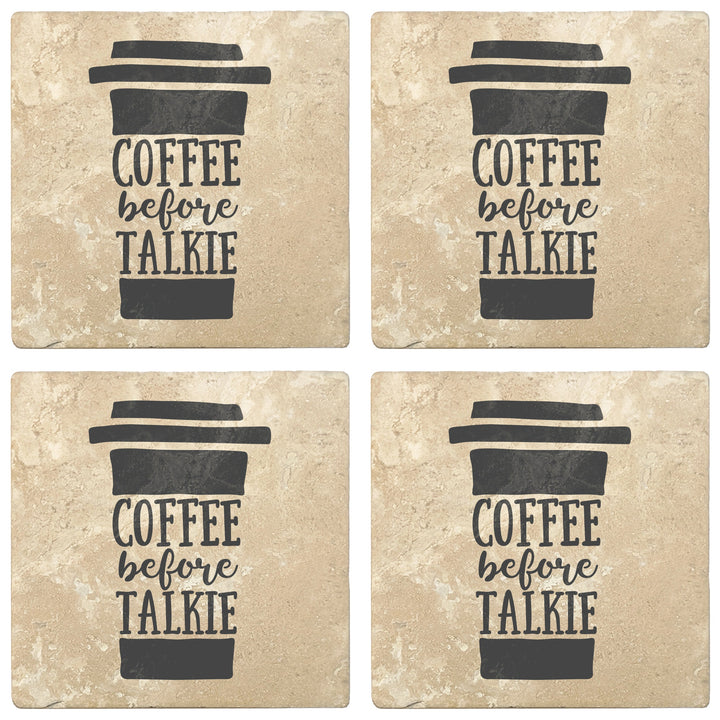 4" Absorbent Stone Coffee Gift Coasters, Coffee Before Talkie, 2 Sets of 4, 8 Pieces