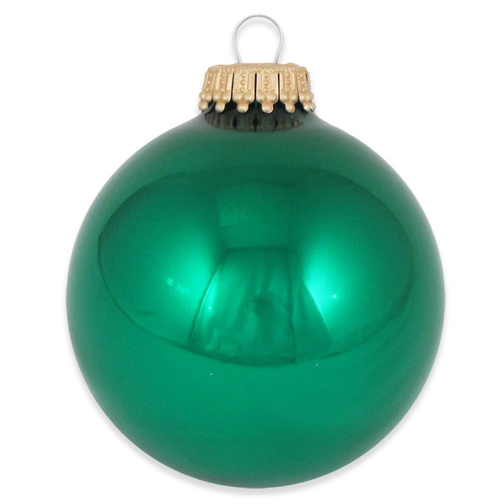 2 5/8" (67mm) Ball Ornaments, Gold Caps, Emerald Green, 8/Box, 12/Case, 96 Pieces