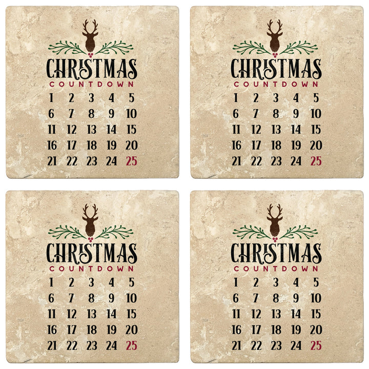 4" Absorbent Stone Christmas Drink Coasters, Christmas Countdown Calendar, 2 Sets of 4, 8 Pieces