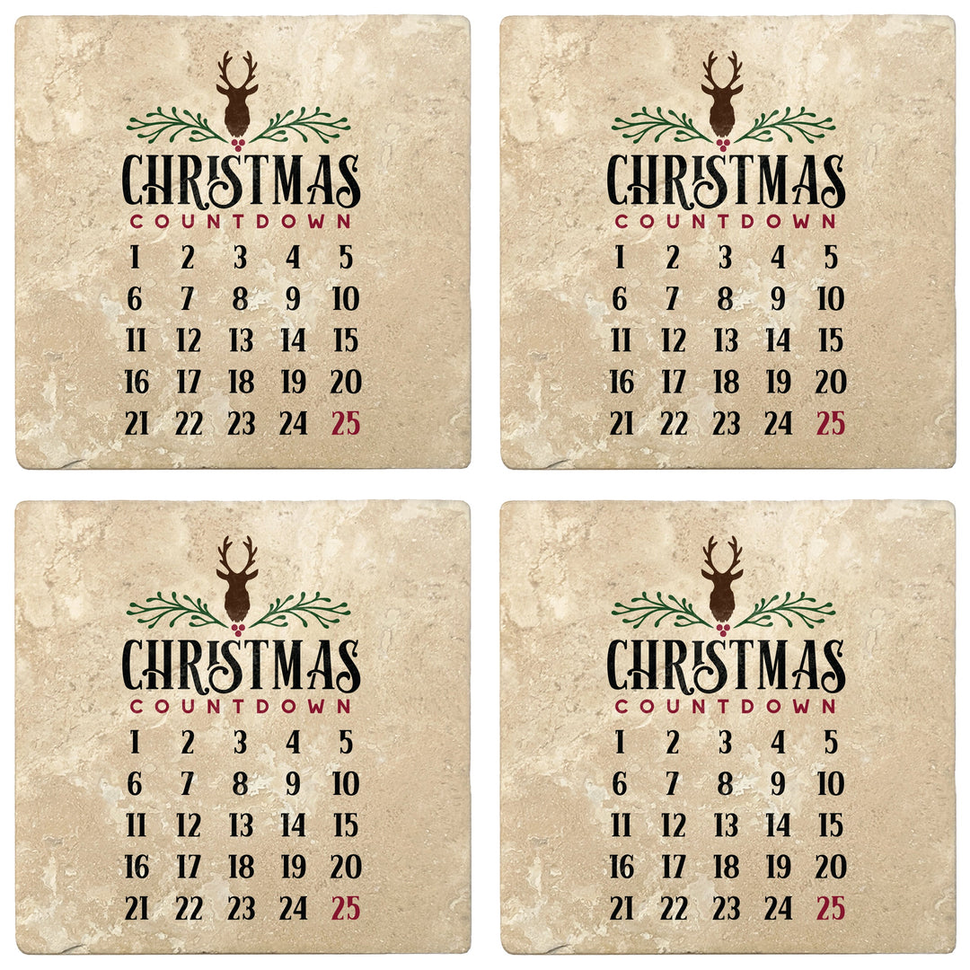 4" Absorbent Stone Christmas Drink Coasters, Christmas Countdown Calendar, 2 Sets of 4, 8 Pieces