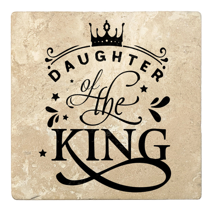 4" Absorbent Stone Religious Drink Coasters, Daughter Of The King, 2 Sets of 4, 8 Pieces