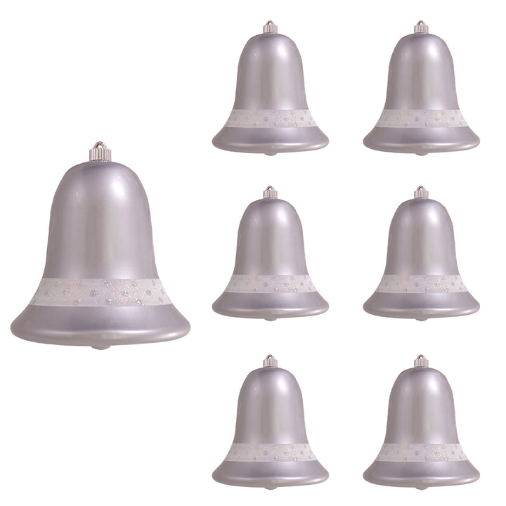 9" (229mm) Commercial Shatterproof Bell Ornaments, Candy Silver, 1/Box, 6/Case, 6 Pieces