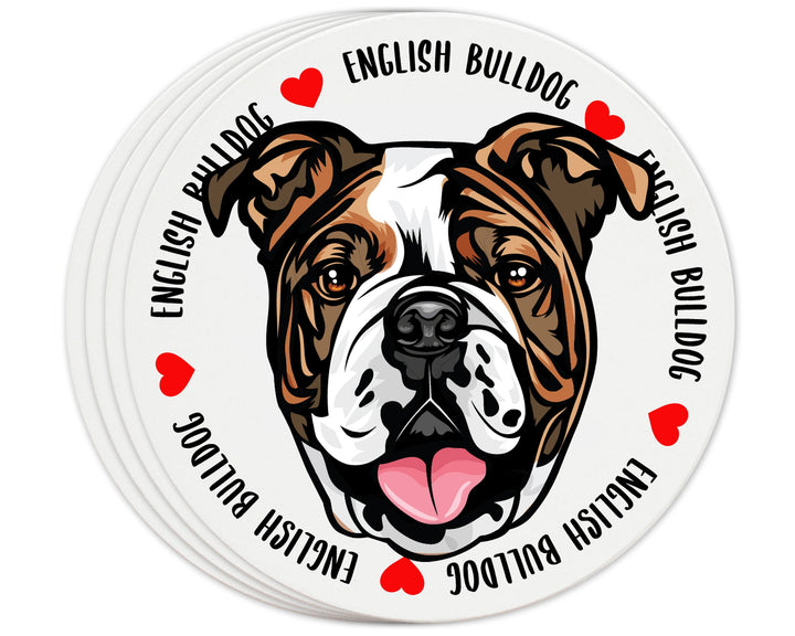 [Set of 4] 4 inch Round Premium Absorbent Ceramic Dog Lover Coasters - English Bulldog