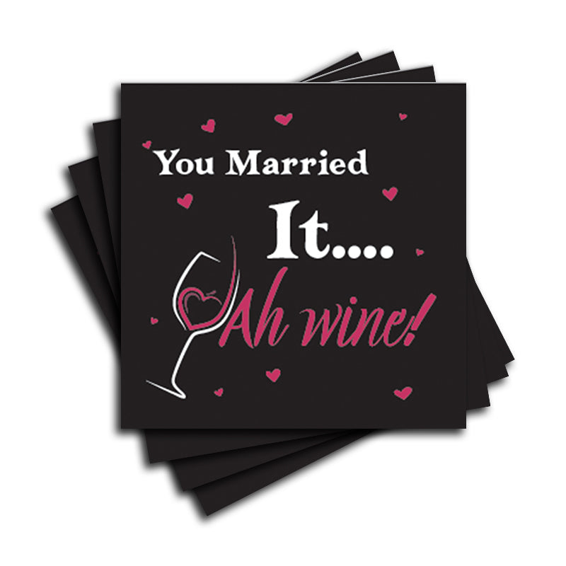 4" Square Ceramic Coaster Set Funny "I Love Wine" Collection - Ah Wine, 4/Box, 2/Case, 8 Pieces.