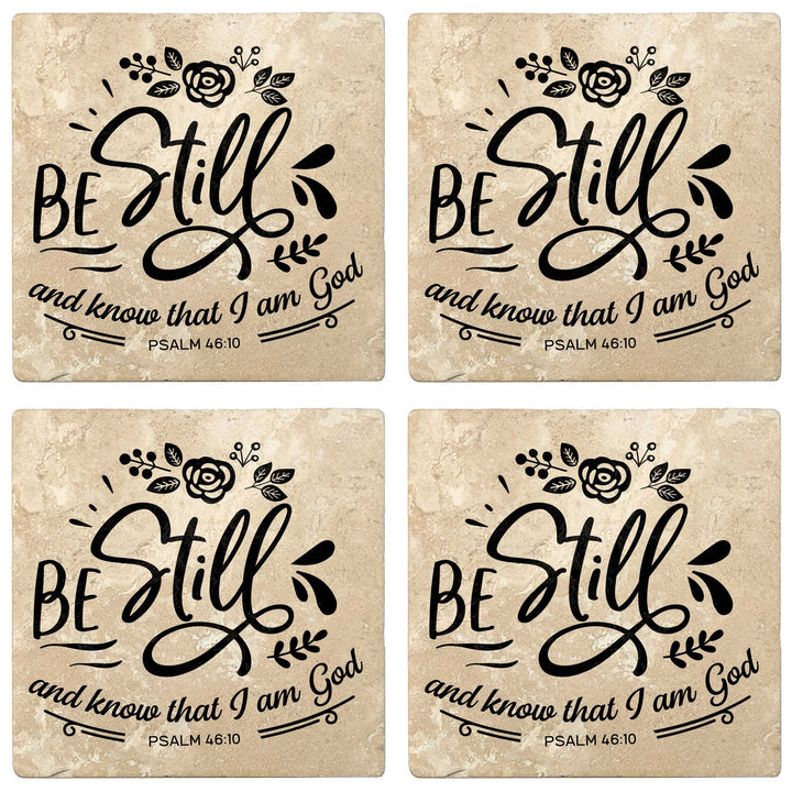4" Absorbent Stone Religious Drink Coasters, Be Still And Know That I Am God, 2 Sets of 4, 8 Pieces