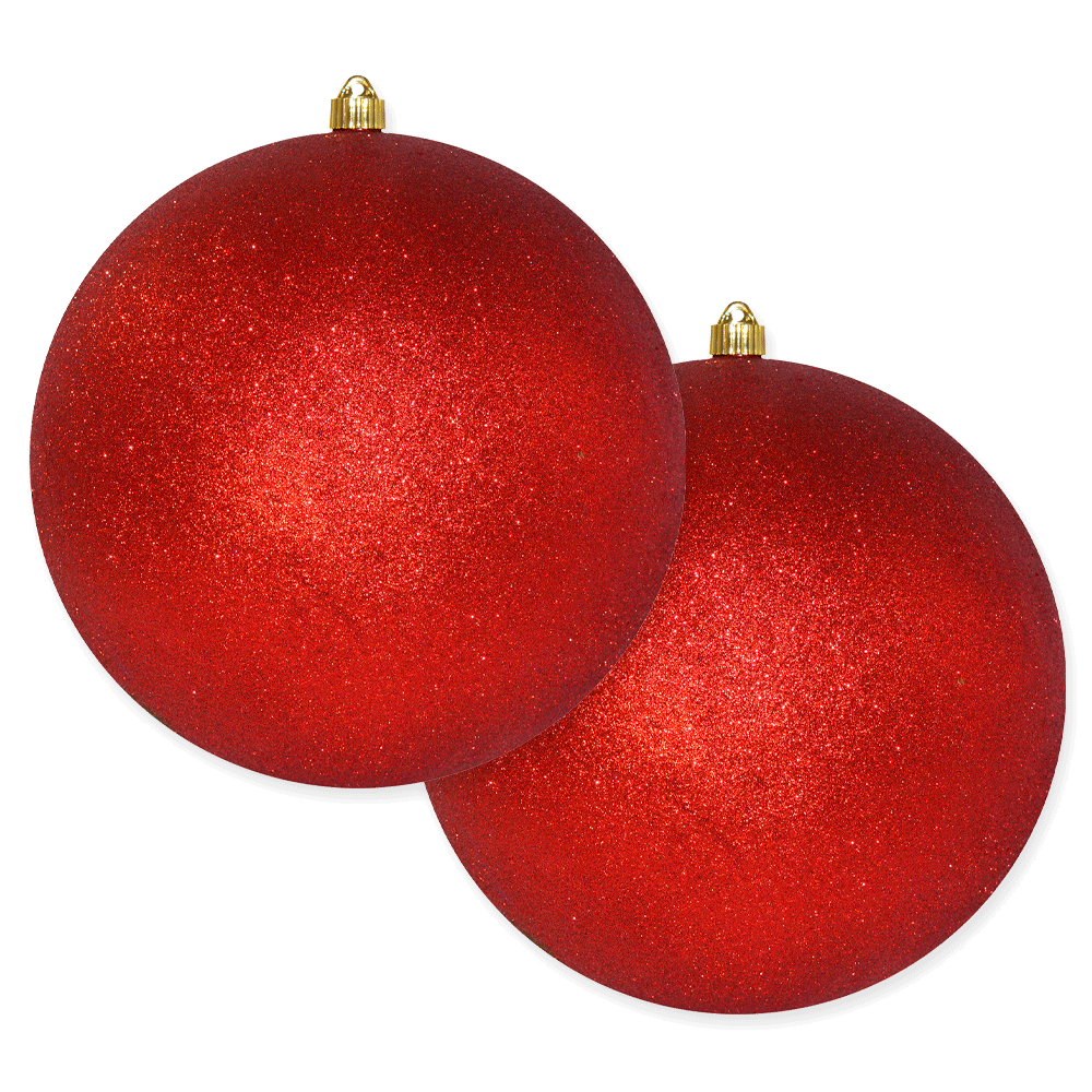 12" (300mm) Giant Commercial Shatterproof Ball Ornament, Red Glitter, Case, 2 Pieces