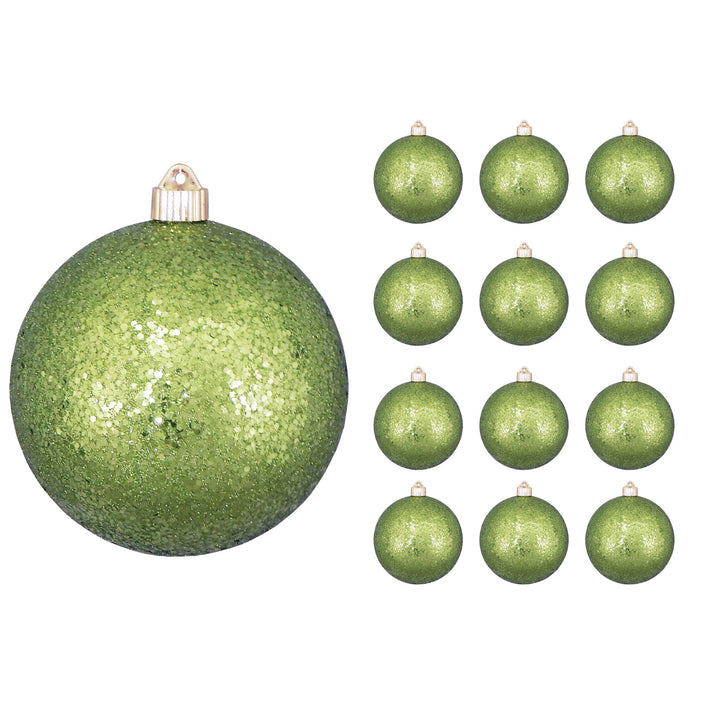 6" (150mm) Large Commercial Shatterproof Ball Ornaments, Lime Glitz, 1/Box, 12/Case, 12 Pieces