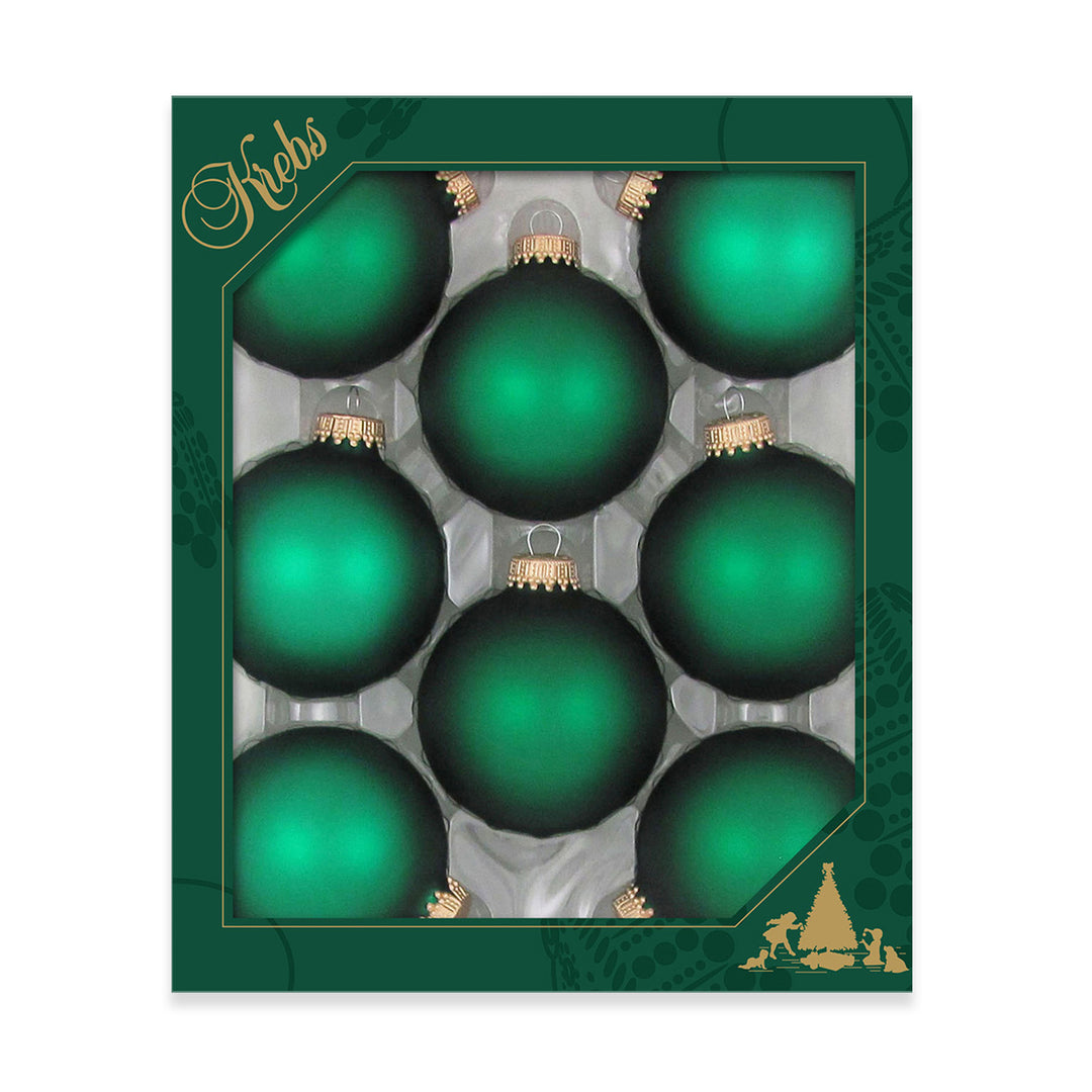 2 5/8" (67mm) Ball Ornaments, Gold Caps, Green Velvet, 8/Box, 12/Case, 96 Pieces