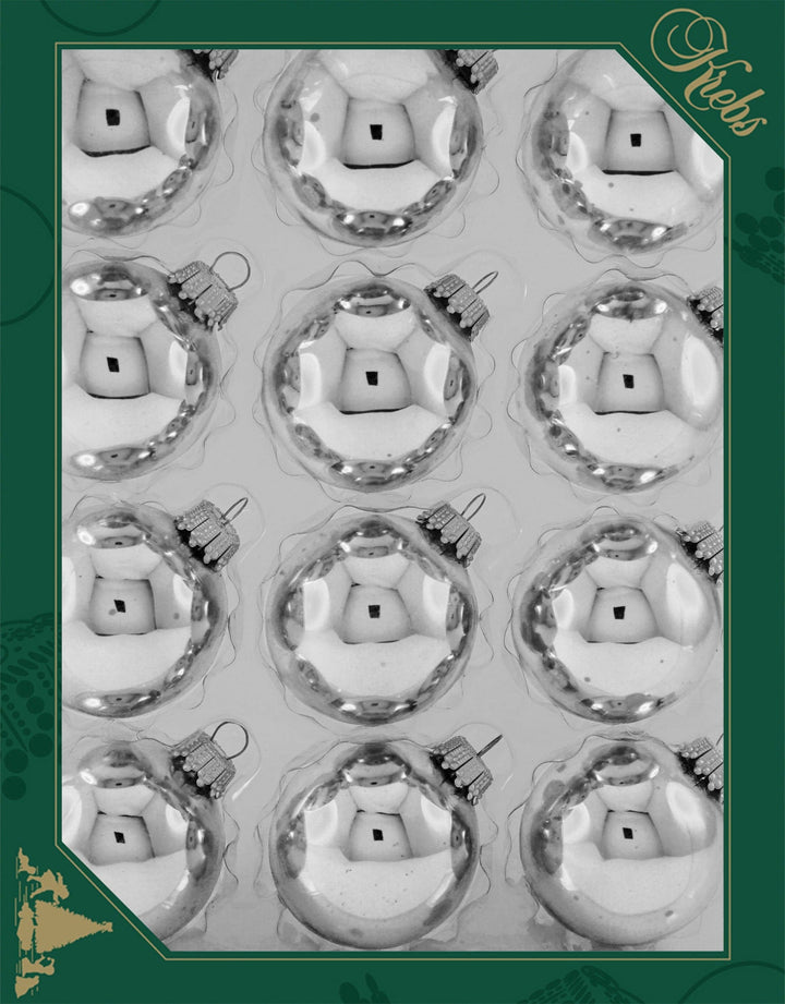 2" (50mm) Ball Ornaments, Silver Caps, Bright Silver, 12/Box, 12/Case, 144 Pieces