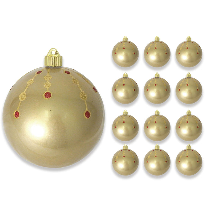6" (150mm) Decorated Commercial Shatterproof Ball Ornaments, Candy Gold, 1/Box, 12/Case, 12 Pieces