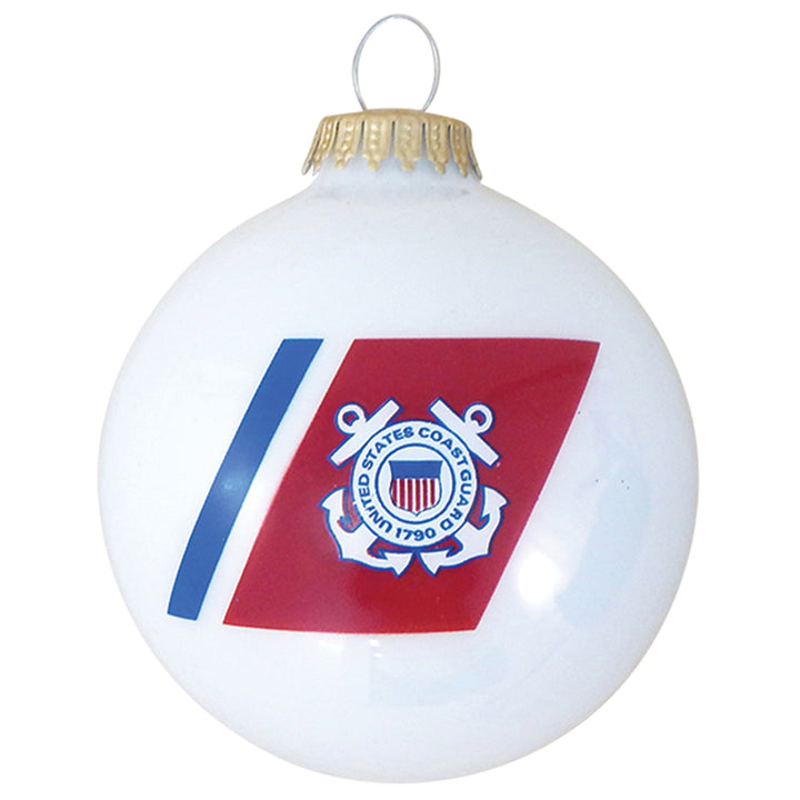 3 1/4" (80mm) Ball Ornaments, US Coast Guard Logo and Hymn, Porcelain White, 1/Box, 12/Case, 12 Pieces
