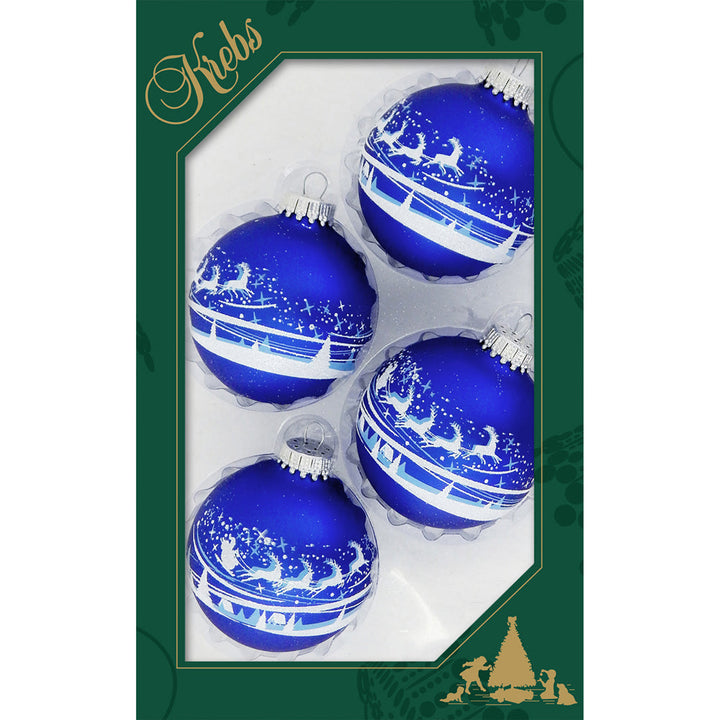 2 5/8" (67mm) Glass Ball Ornaments, Royal Velvet with Santa Over Village, 4/Box, 12/Case, 48 Pieces