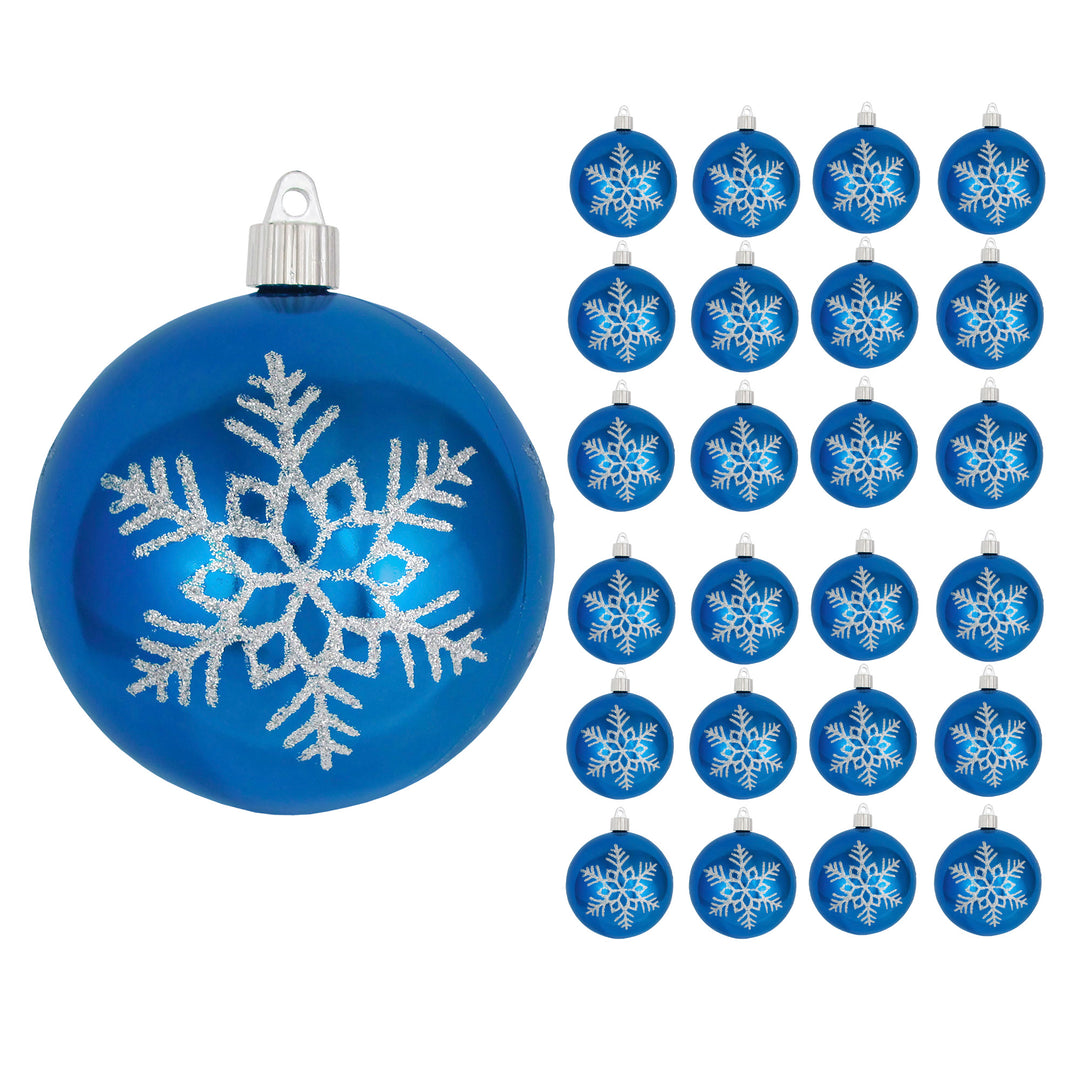 4" (100mm) Large Commercial Shatterproof Ball Ornament, Balmy Seas with Silver Triple Snowflake, Case, 24 Pieces
