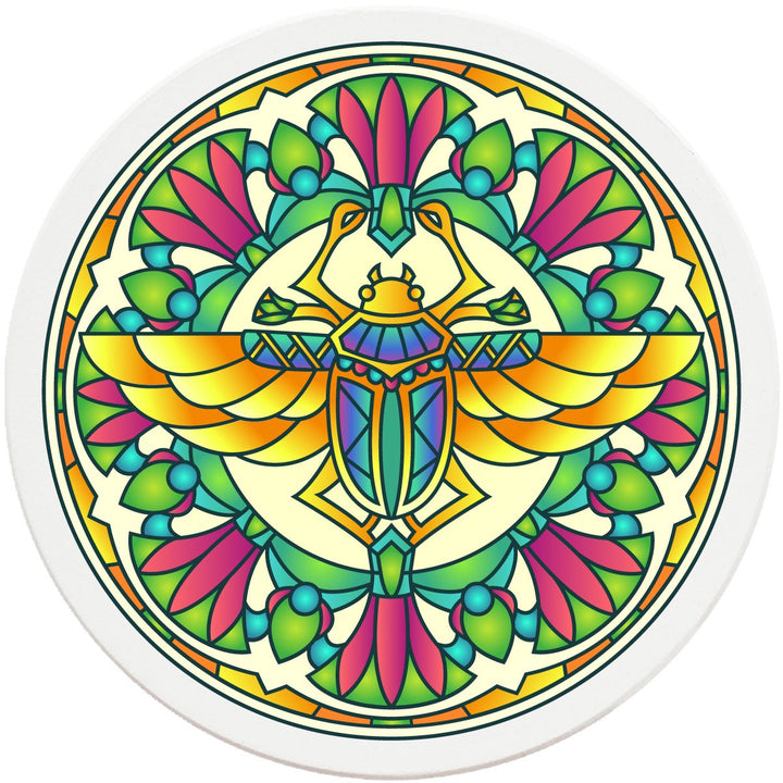 4" Round Ceramic Coasters - Mandala Scarab, 4/Box, 2/Case, 8 Pieces