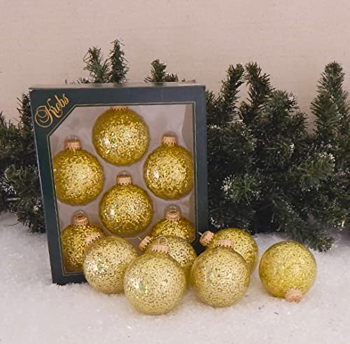 2 5/8" (67mm) Glass Ball Ornaments, Gold Spangle, 6/Box, 12/Case, 72 Pieces