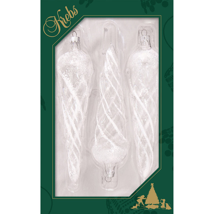 7" (178mm) Clear Twisted Icicles with Glitter Figurine Ornaments, 3/Box, 12/Case, 36 Pieces