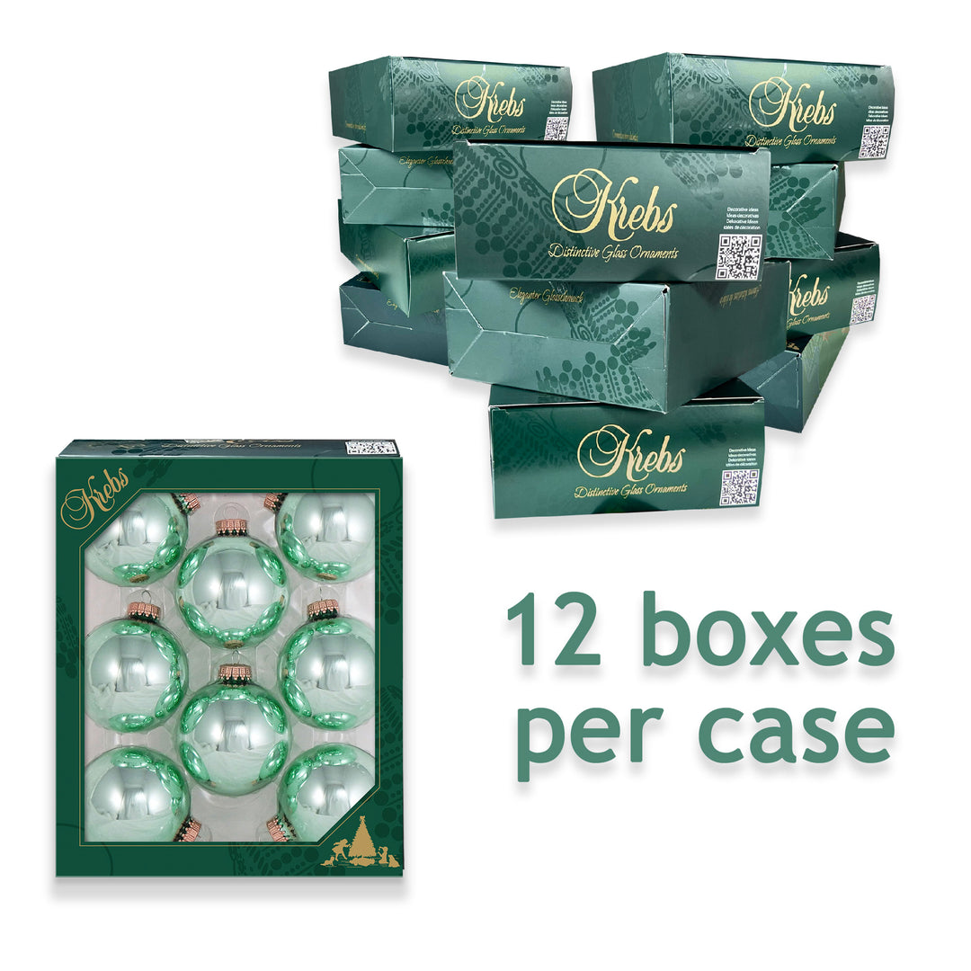 2 5/8" (67mm) Ball Ornaments, Gold Caps, Seafoam Shine, 8/Box, 12/Case, 96 Pieces