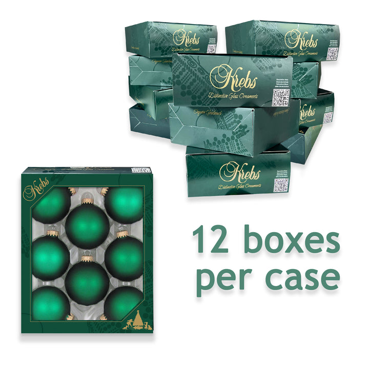 2 5/8" (67mm) Ball Ornaments, Gold Caps, Green Velvet, 8/Box, 12/Case, 96 Pieces