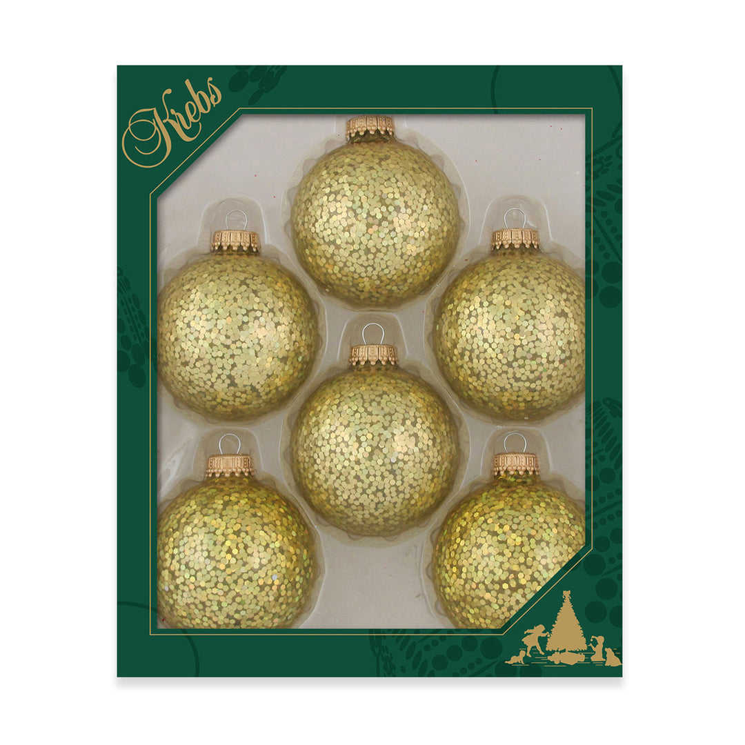 2 5/8" (67mm) Glass Ball Ornaments, Gold Spangle, 6/Box, 12/Case, 72 Pieces