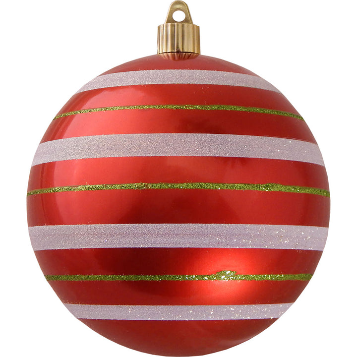 Christmas By Krebs 4 3/4" (120mm) Ornament, [24 Pieces], Commercial Grade Indoor and Outdoor Shatterproof Plastic, Water Resistant Decorated Ball Ornament (True Love with Stripes) - Christmas by Krebs Wholesale