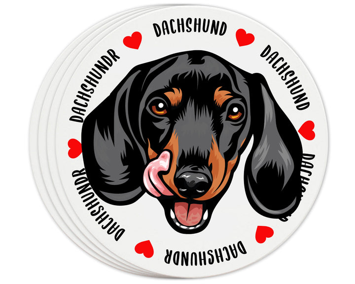 [Set of 4] 4 inch Round Premium Absorbent Ceramic Dog Lover Coasters - Dachshund