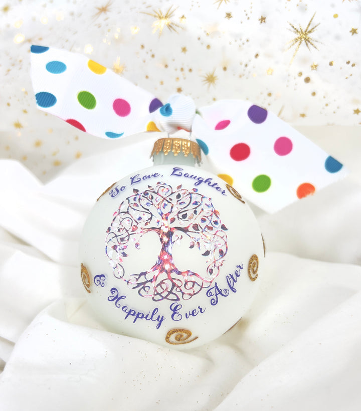 3 1/4" (80mm) Hugs - Frost 3 1/4" (80mm) Glass Ball Ornament with Tree of Life. 12 Pieces per Case