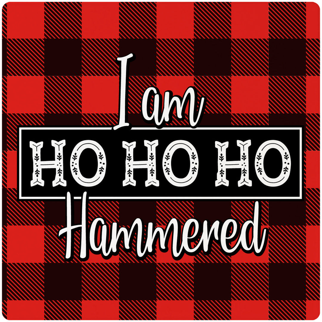 4" Square Cermaic Christmas Humor Coaster Set, I Am HoHoHo Hammered, 2 Sets of 4, 8 Pieces