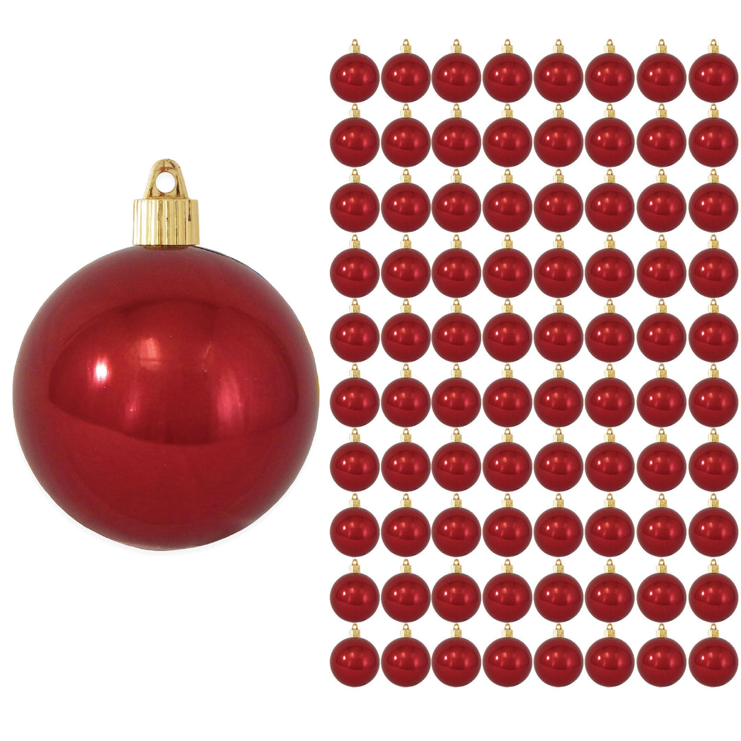 3 1/4" (80mm) Shatterproof Christmas Ball Ornaments, Sonic Red, Case, 8 Piece Bags x 10 Bags, 80 Pieces