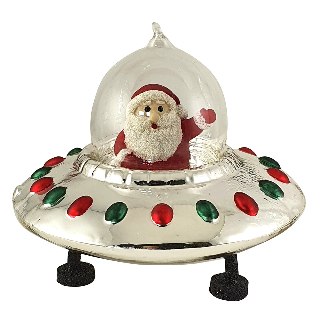 4.5" Santa in Silver UFO Figurine Ornaments, 1/Box, 6/Case, 6 Pieces