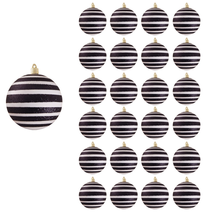 4 3/4" (120mm) Jumbo Commercial Shatterproof Ball Ornament, Milk White with Black Stripes, Case, 24 Pieces