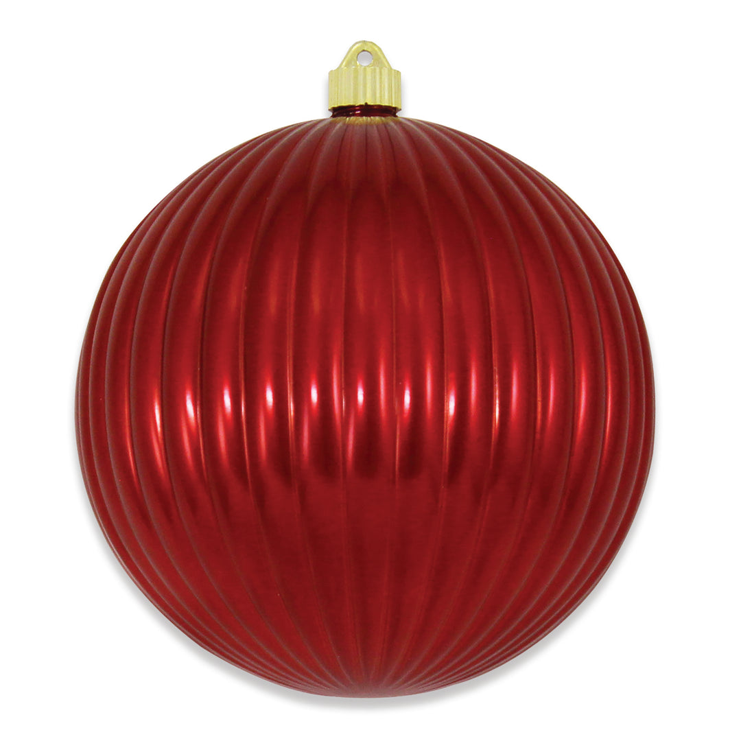 8" (200mm) Giant Commercial Shatterproof Ball Ornament, Ribbed Sonic Red, Case, 6 Pieces