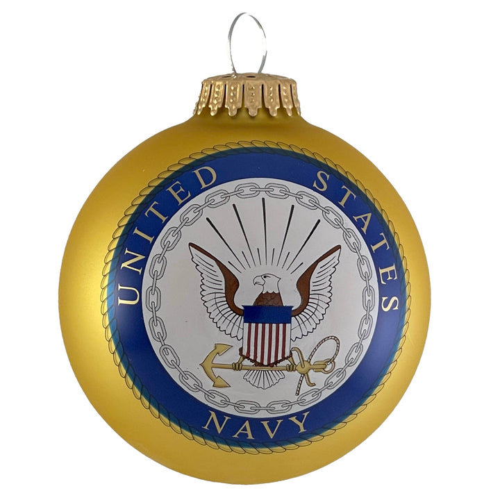 3 1/4" (80mm) Ball Ornaments, US Navy Logo and Established Date, Gold Velvet, 1/Box, 12/Case, 12 Pieces