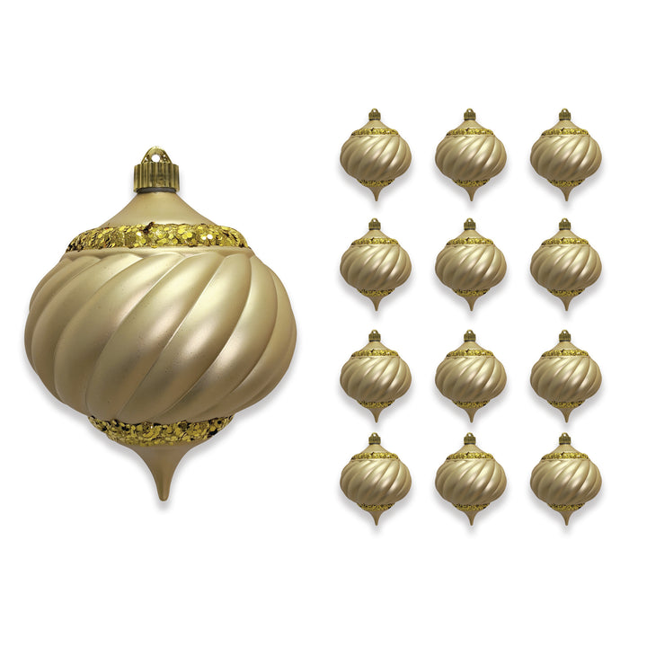 6" (150mm) Large Commercial Shatterproof Swirled Onion Ornaments, Gold Dust, Case, 12 Pieces