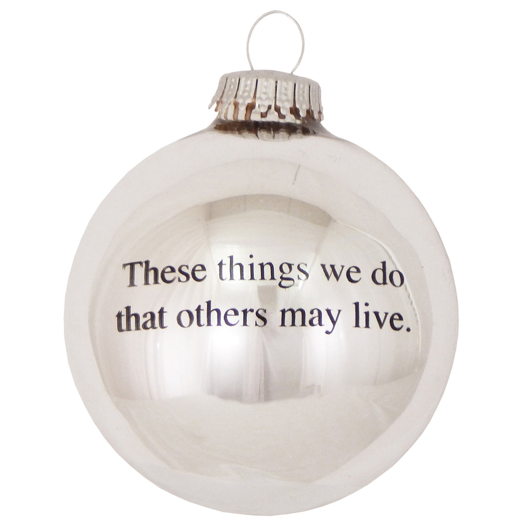 3 1/4" (80mm) Bright Silver Glass Ball Ornaments, First Responder EMS Logo, 1/Box, 12/Case, 12 Pieces