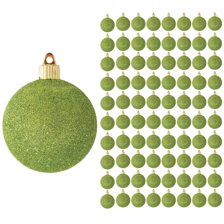 3 1/4" (80mm) Commercial Shatterproof Ball Ornament, Lime Green Glitter, 8 Pieces per Bag. 10 Bags per Case, 80 Pieces per case.