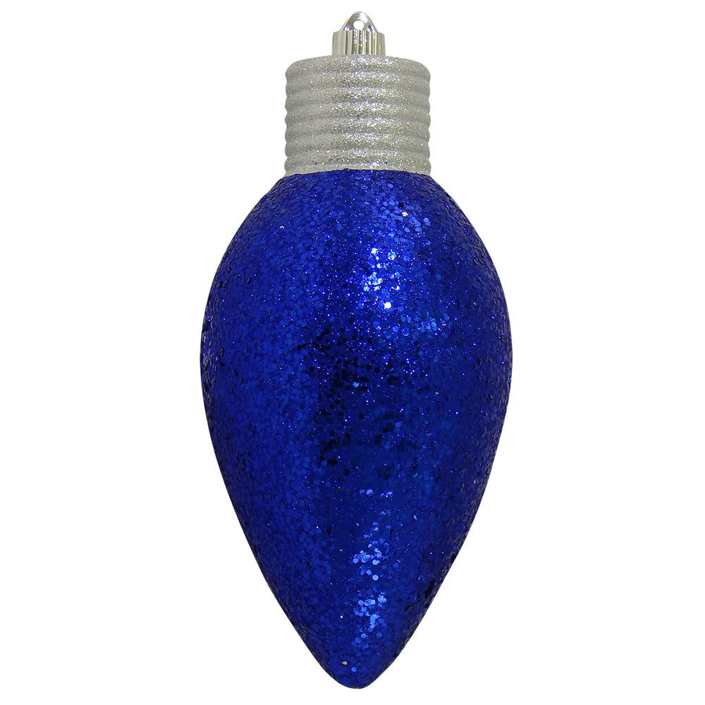12" (300mm) Giant Commercial Shatterproof C9 Light Bulb Ornament, Dark Blue Glitz, Case, 6 Pieces