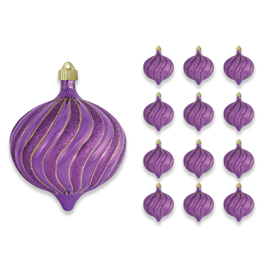 6" (150mm) Large Commercial Shatterproof Swirled Onion Ornaments, Vivacious Purple, Case, 12 Pieces