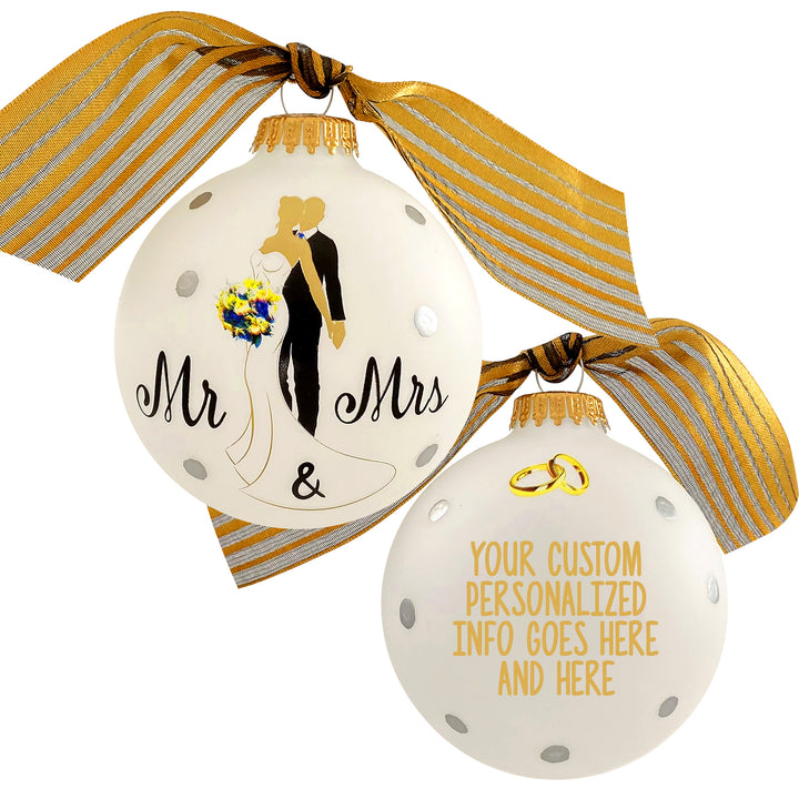 3 1/4" (80mm) Personalizable Hugs Specialty Gift Ornaments, Mr. & Mrs. Wedding Couple Design, Frost White, 1/Box, 12/Case, 12 Pieces