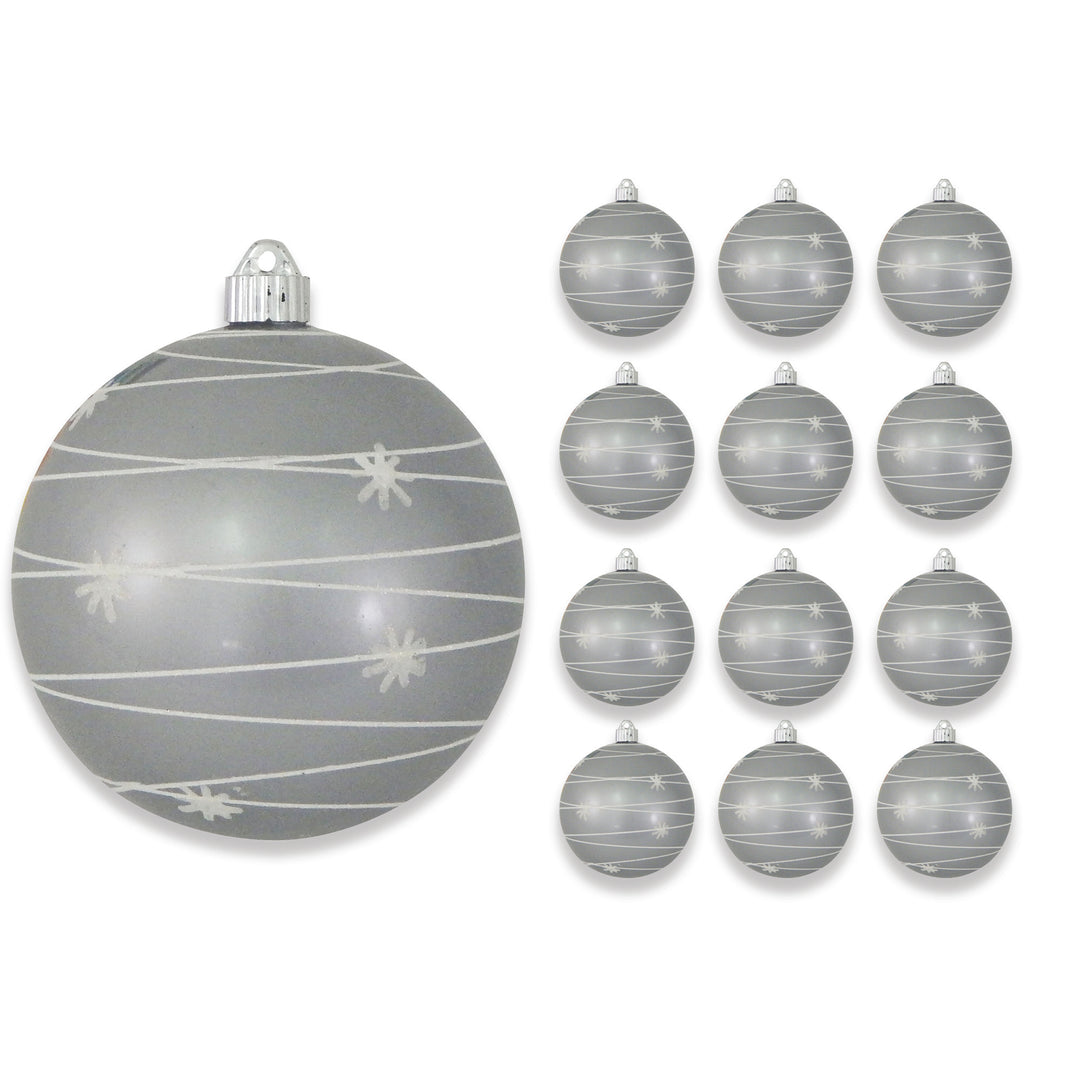 6" (150mm) Decorated Commercial Shatterproof Ball Ornaments, Candy Silver, 1/Box, 12/Case, 12 Pieces
