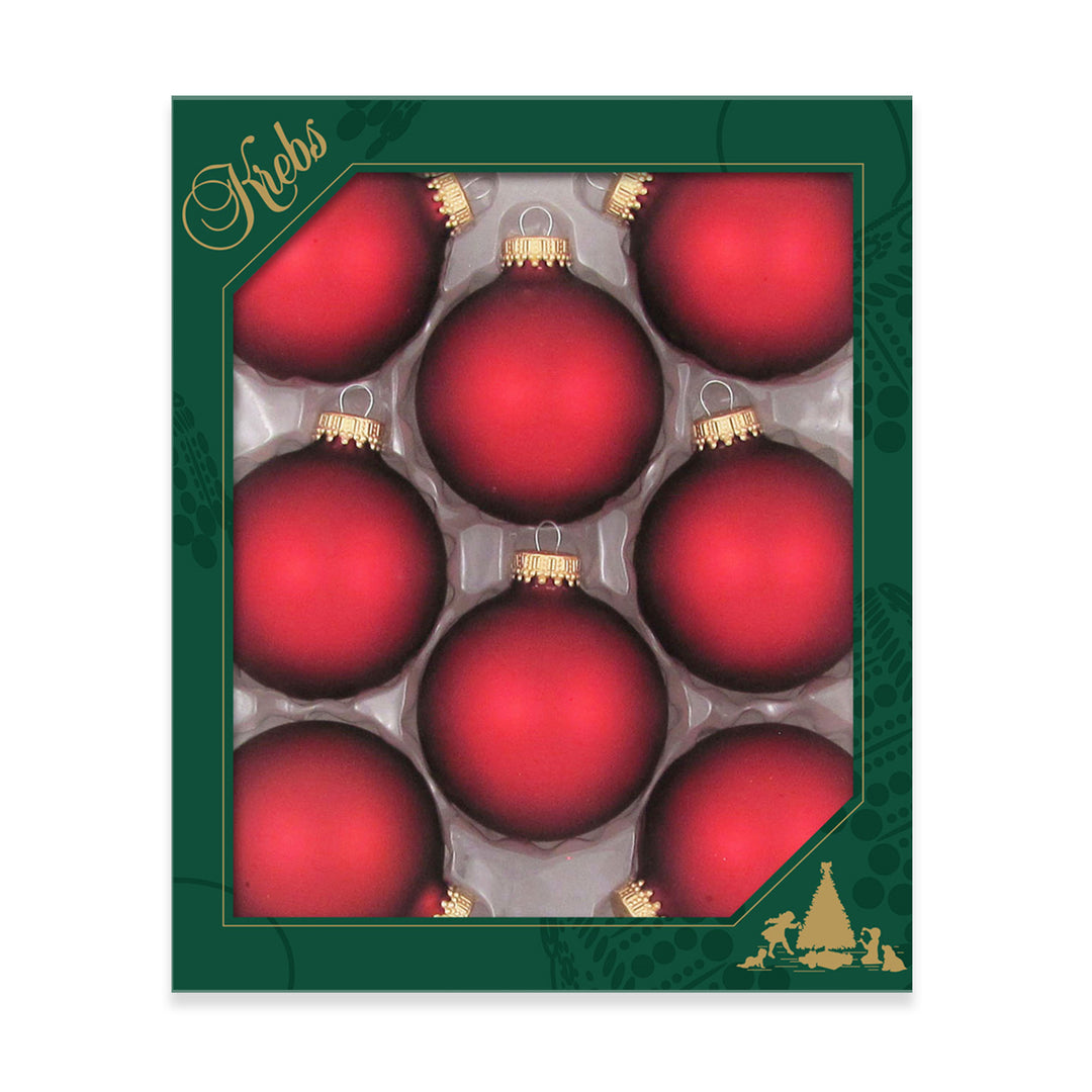2 5/8" (67mm) Ball Ornaments, Gold Caps, Red Velvet, 8/Box, 12/Case, 96 Pieces