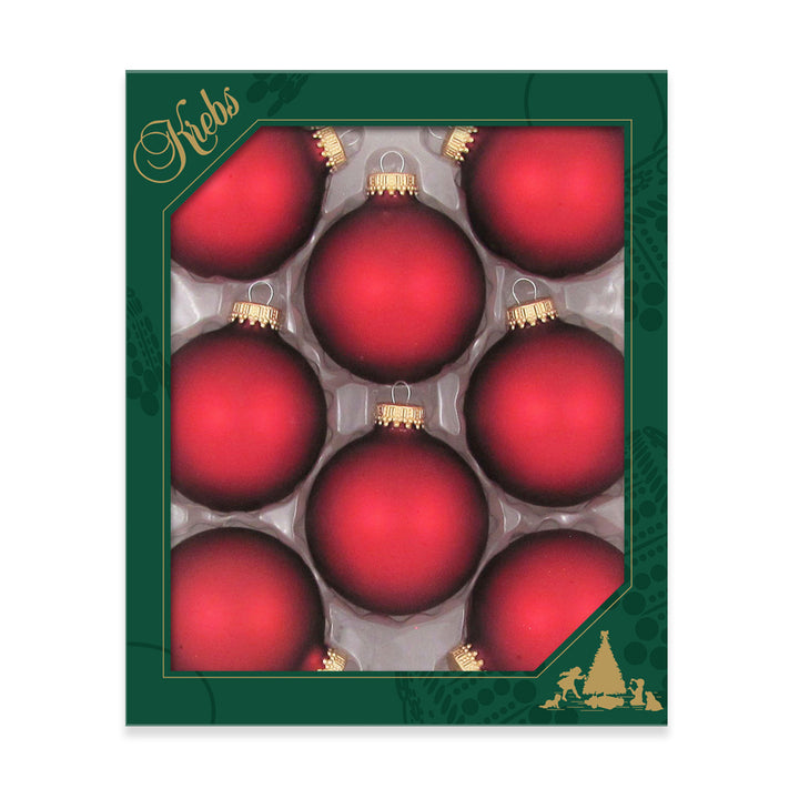 2 5/8" (67mm) Ball Ornaments, Gold Caps, Red Velvet, 8/Box, 12/Case, 96 Pieces