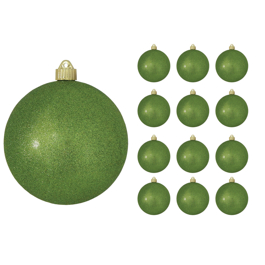 6" (150mm) Commercial Shatterproof Ball Ornament, Lime Green Glitter, 2 per Bag, 6 Bags per Case, 12 Pieces