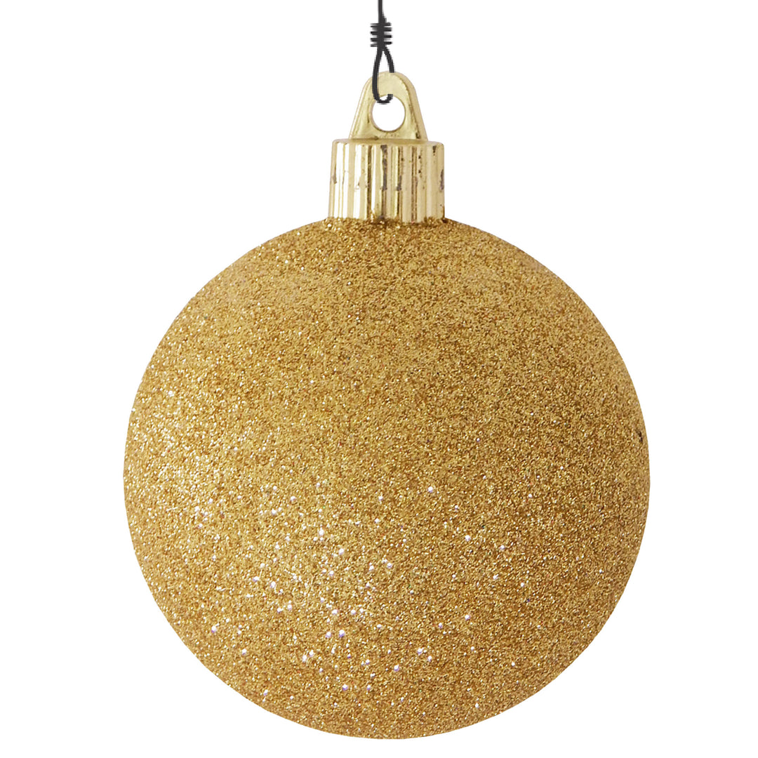 3 1/4" (80mm) Commercial Pre-Wired Shatterproof Ball Ornament, Gold Glitter, Case, 80 Pieces