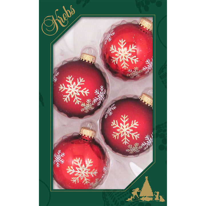 2 5/8" (67mm) Ball Ornaments, Flakes, Red Multi, 4/Box, 12/Case, 48 Pieces